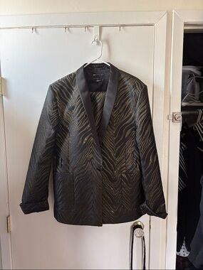 ASOS Black Blazer with belt and pants with Metallic Gold Zebra Pattern
